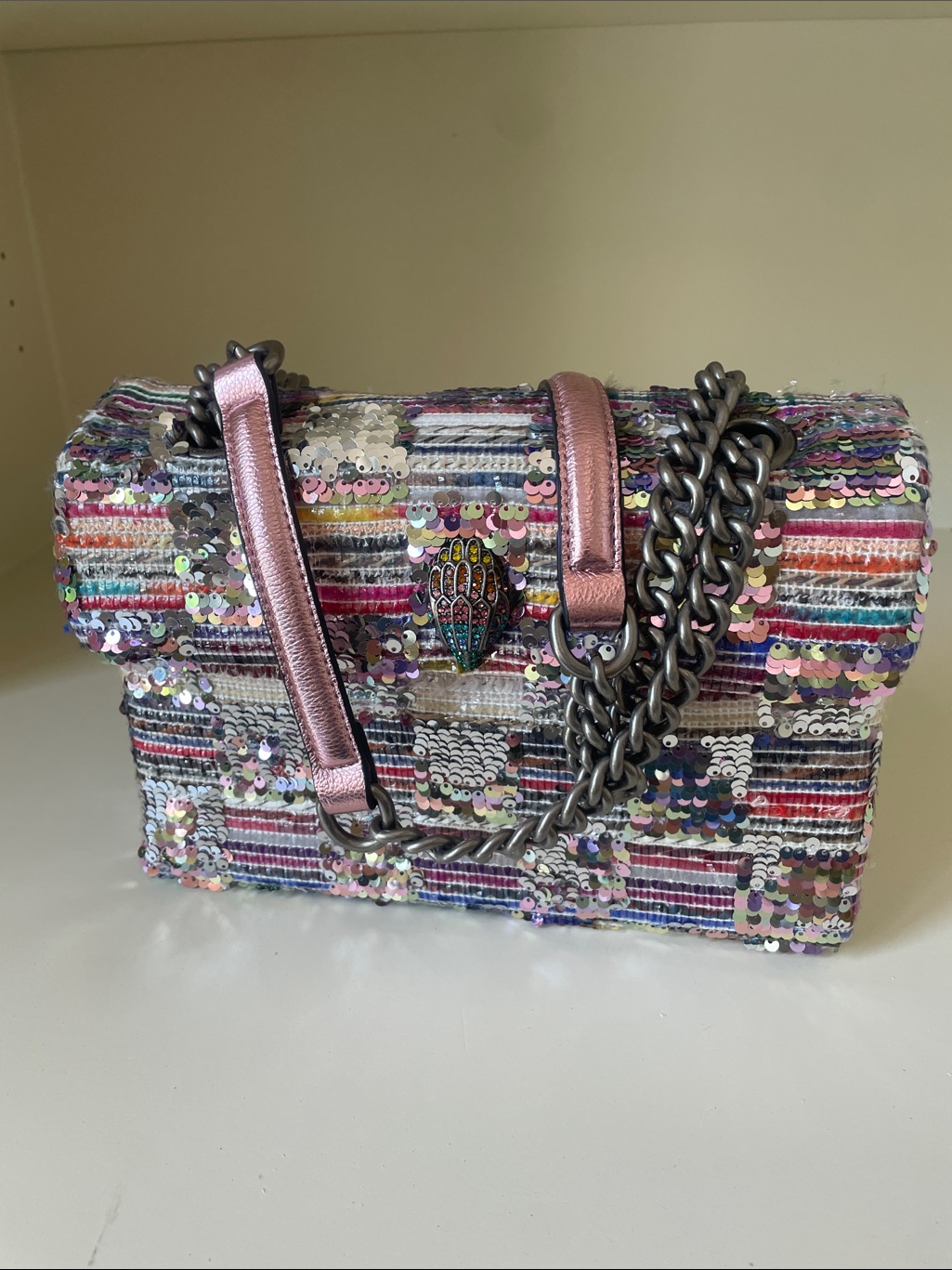 Kurt Geiger The Kensington Multicolor Sequin Shoulder Bag With Pink Straps